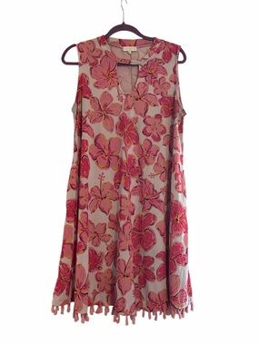 Simply Southern Hibiscus Floral Midi Sleeveless Dress XL Cutout Pink